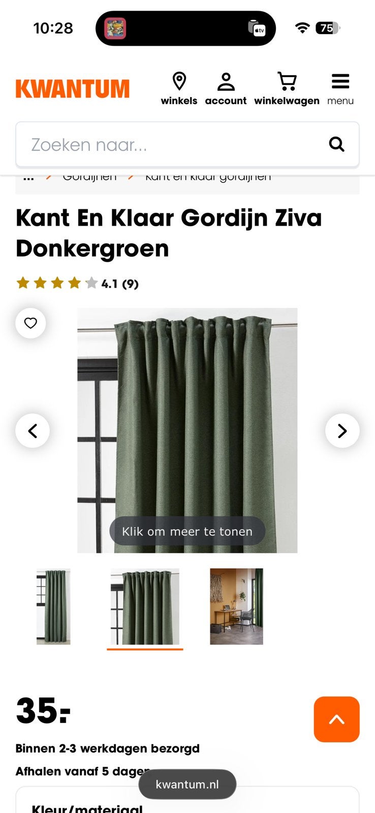 Donkergroene gordijnen - set van 3, Gebruikt, Ophalen of Verzenden, Lichtdoorlatend, Gordijn