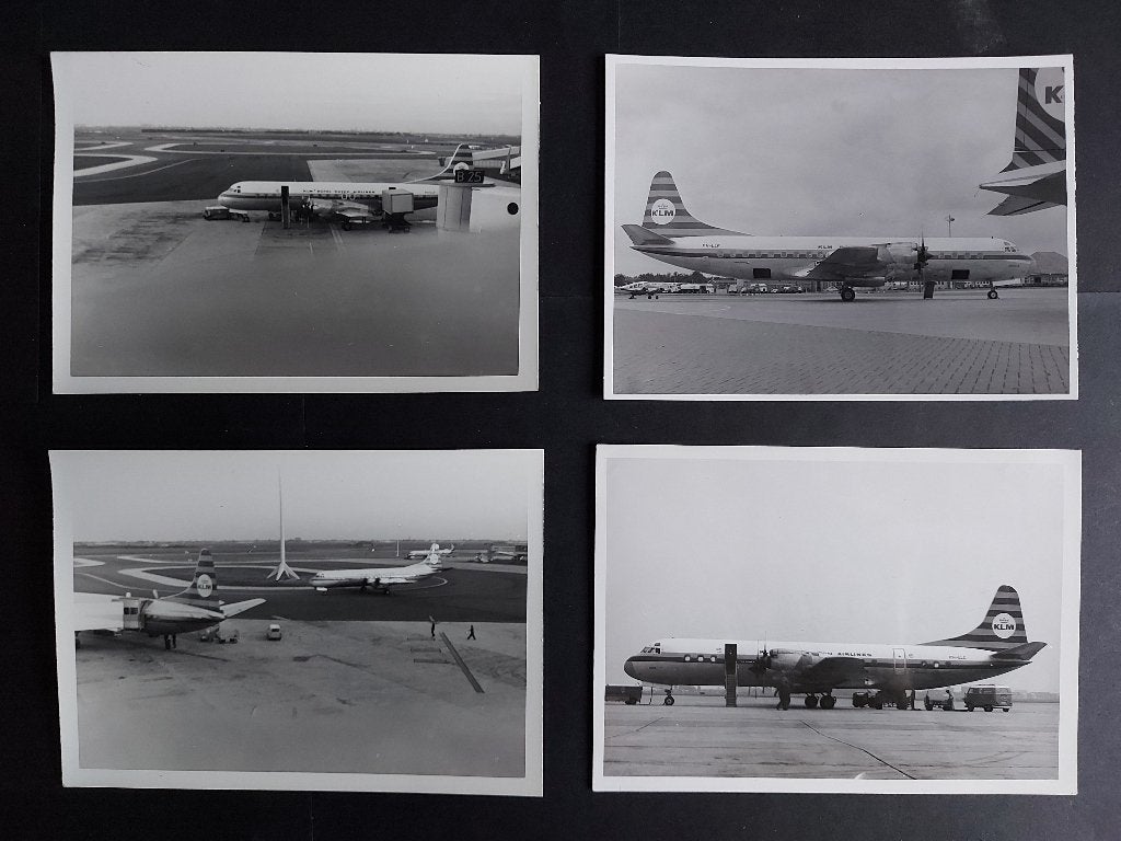 4 foto's van een KLM Lockheed Electra uit 1967 (F983), Ophalen of Verzenden, Gebruikt, Kaart, Foto of Prent
