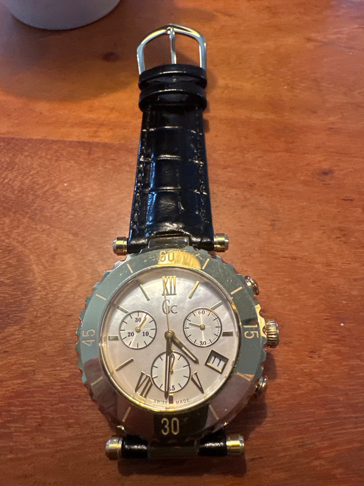 GC Guess Collection Heren Horloge Goudkleurig met Zwart Lede, Staal, Verzenden, Polshorloge, Leer