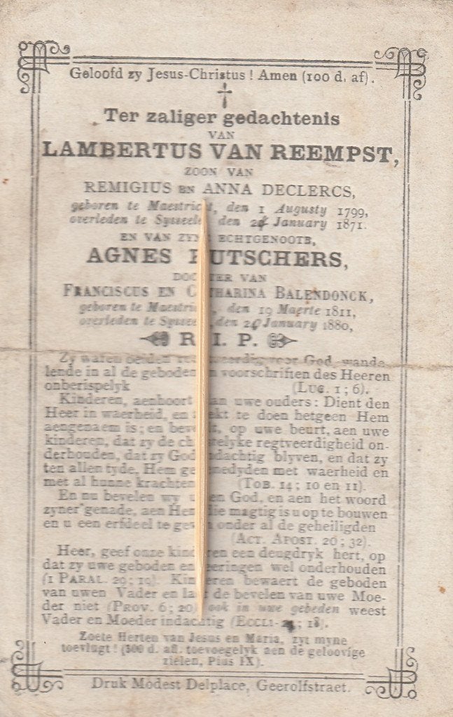 Bidprentje Maastricht, Verzamelen, Ophalen of Verzenden, Bidprentje