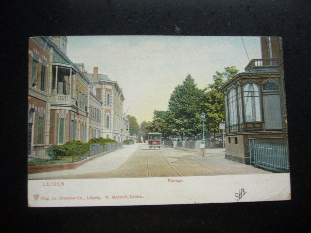 LEIDEN  =  PLANTAGE MET TRAM    BRIEFKAART, Ophalen of Verzenden, Voor 1920, Gelopen, Zuid-Holland