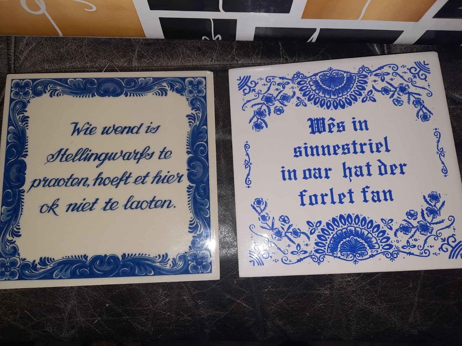 Delfts Blauwe Tegels met Spreuken - Set van 2, Ophalen of Verzenden
