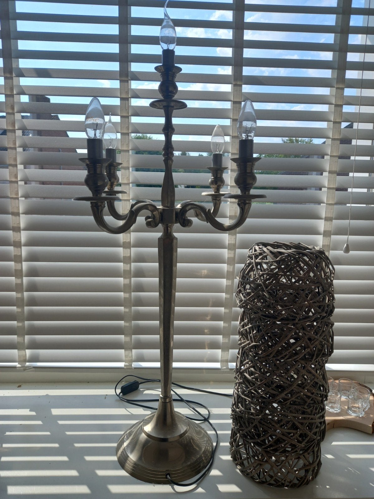 Zilveren brocante kandelaar lamp, Ophalen, Zo goed als nieuw, Minder dan 50 cm