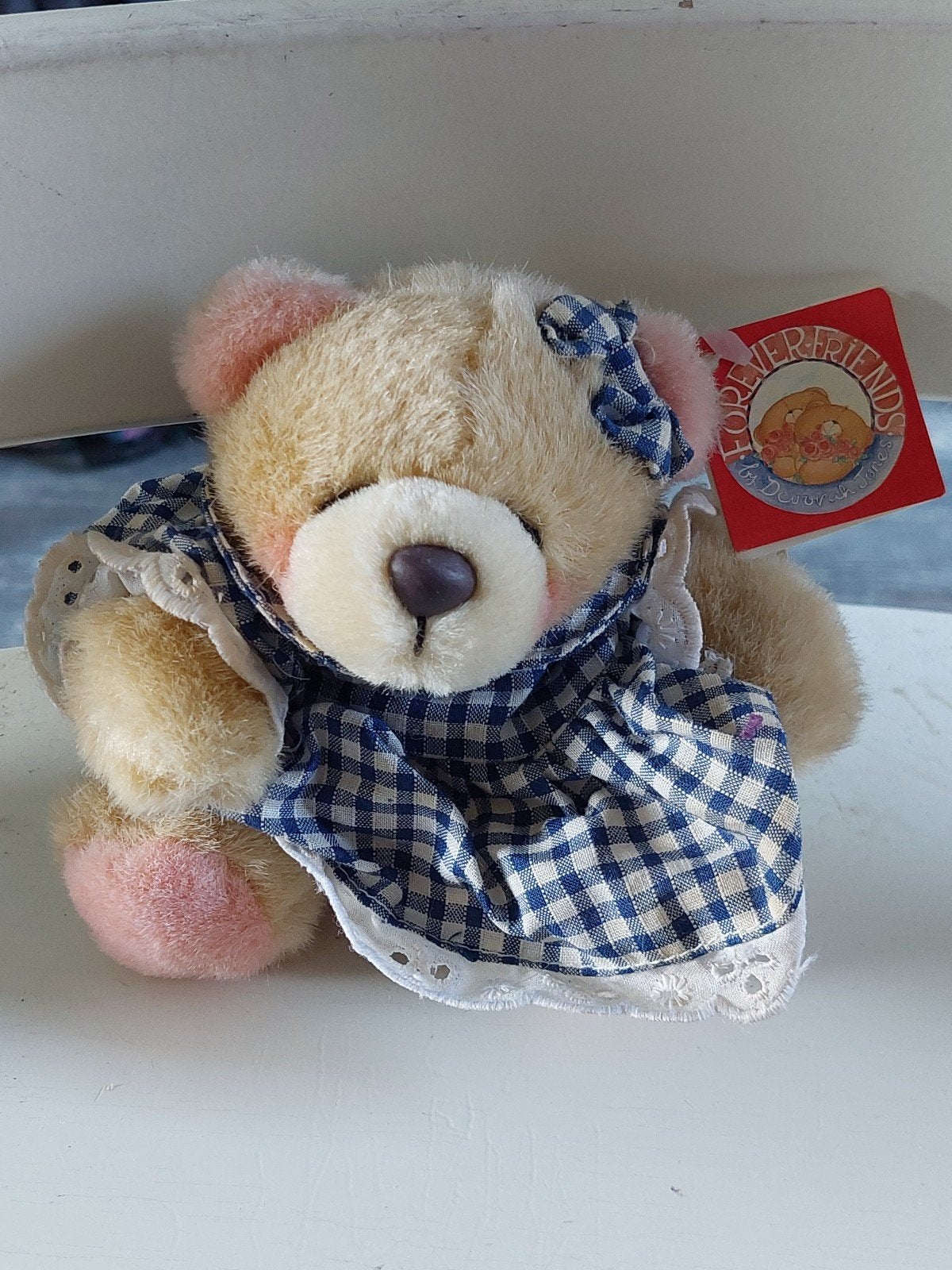 Forever Friends Beertje in geruite jurk, Verzamelen, Beren en Cherished Teddies, Ophalen of Verzenden, Nieuw, Stoffen beer, Forever Friends