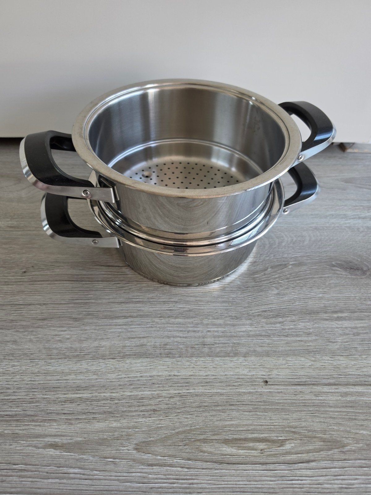 AMC 2-delige stoomopzet zonder deksel 23cm, Huis en Inrichting, Keuken | Potten en Pannen, Ophalen, Gebruikt, Overige typen, Met handvatten