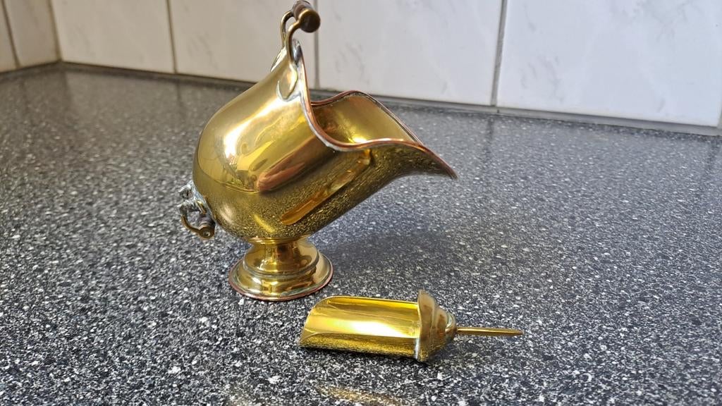 Antieke brons suikerhouder met schep, Ophalen of Verzenden, Brons