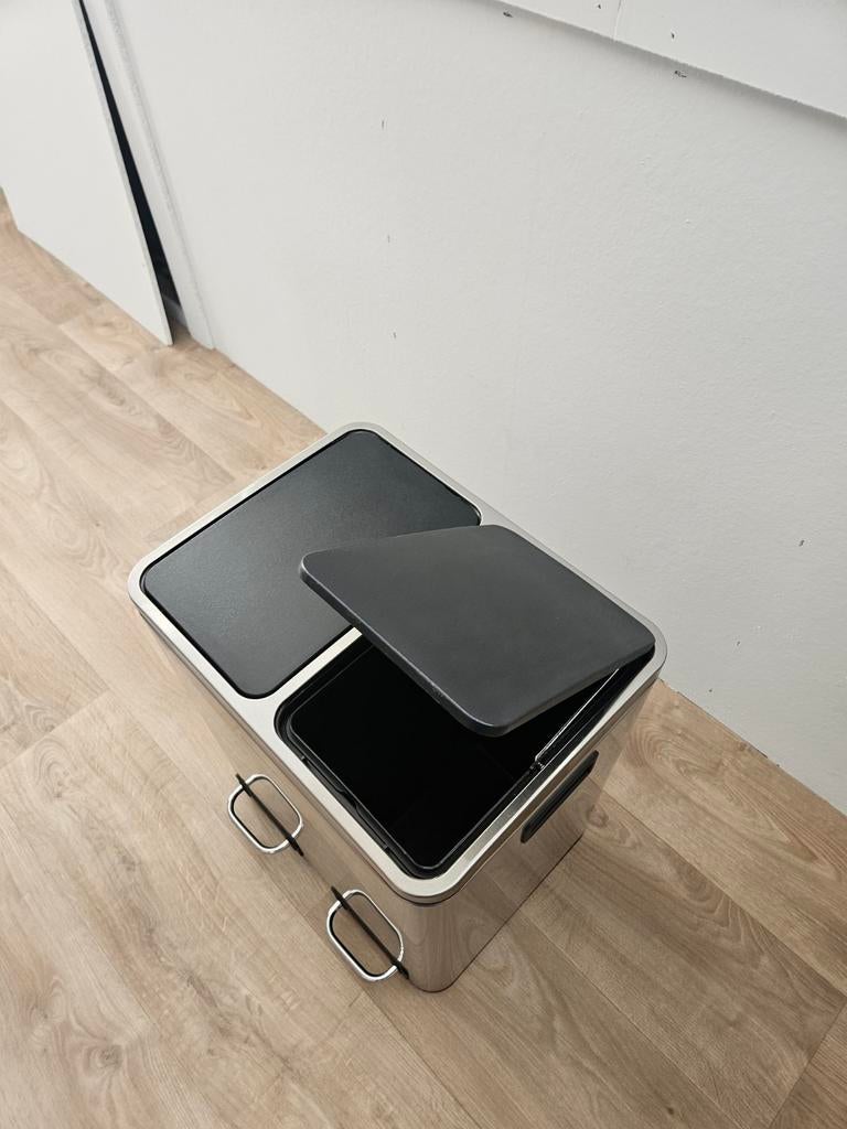 Homra Prullenbak 2x15 Liter - Afvalscheiding, Ophalen, Met pedaal, Rvs, Minder dan 50 cm