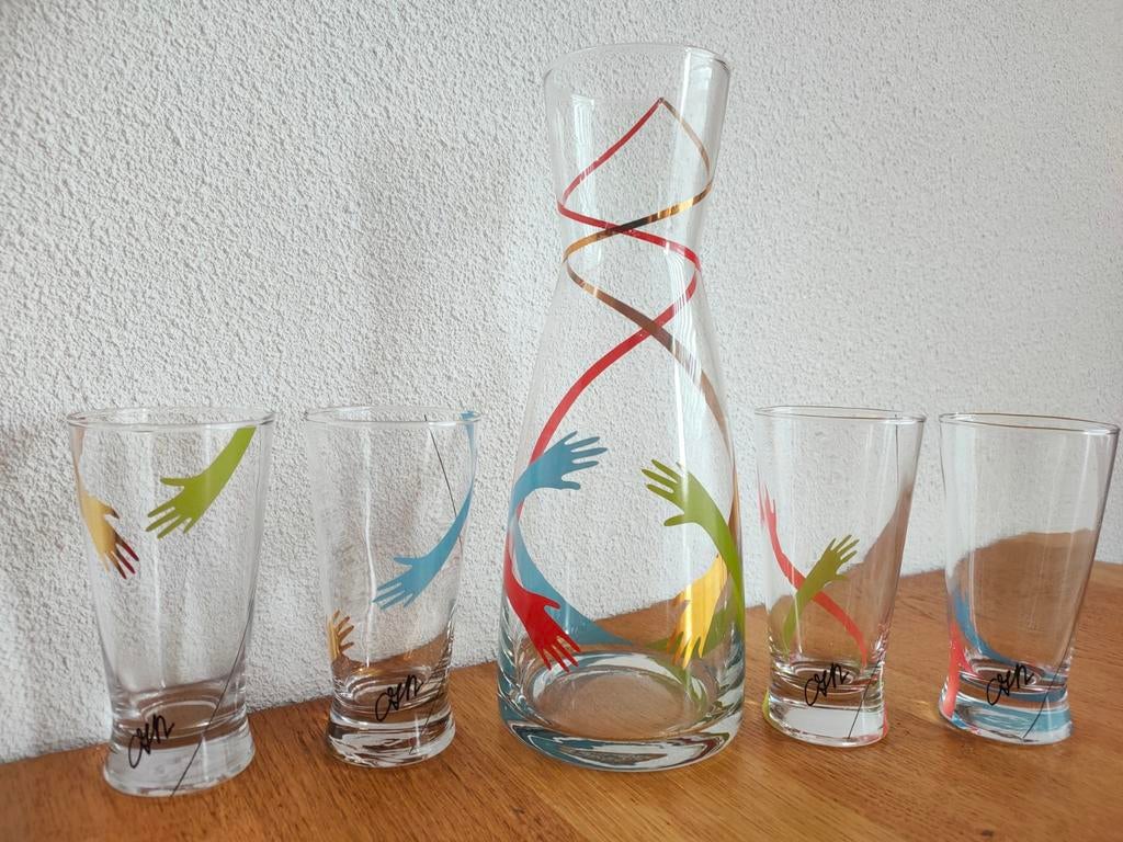Corry Ammerlaan 4 Glazen en Karaf - Verzamelaarsobject, Glas of Glazen, Gebruikt, Ophalen of Verzenden, Glas