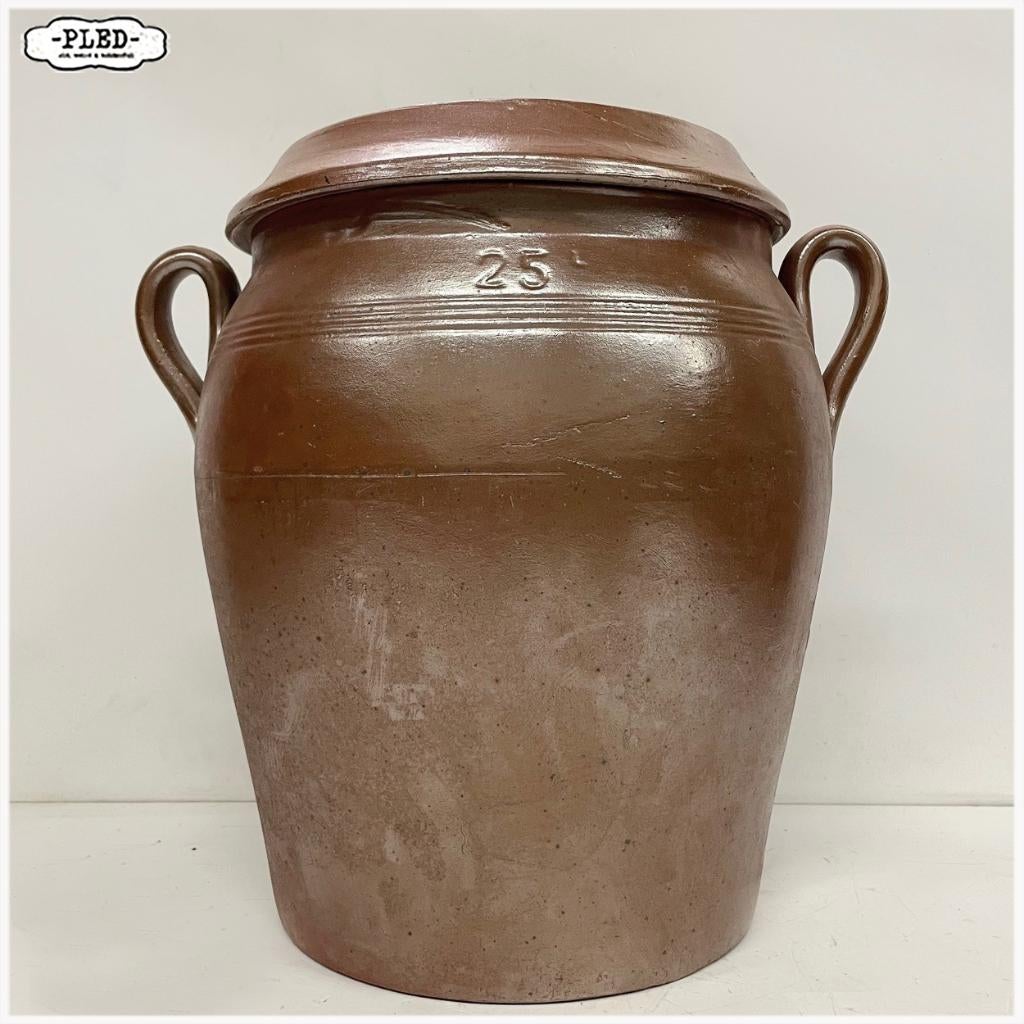 Oude Franse aardewerken confitpot met deksel - 25 ltr, Antiek en Kunst, Antiek | Keramiek en Aardewerk, Ophalen