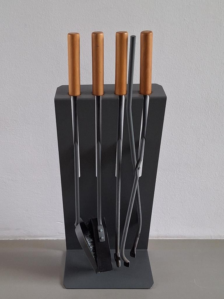kachel-set haardset openhaard 5-delig metaal met houten grip, Ophalen of Verzenden, Gebruikt, Vrijstaande haard, Overige soorten
