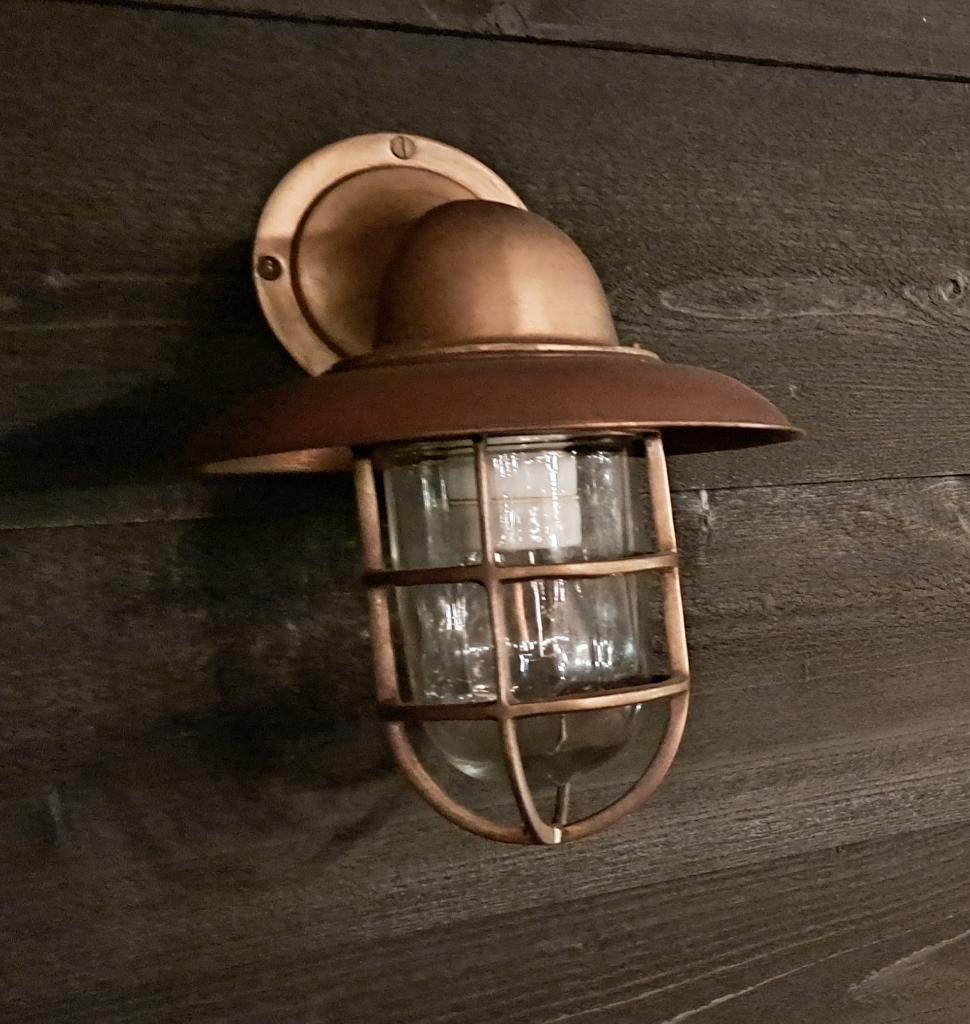 Mooie kwaliteit buitenlamp messing met rood koper 21 x 29 cm, Ophalen, Netvoeding, 50 tot 250 watt, Wandlamp