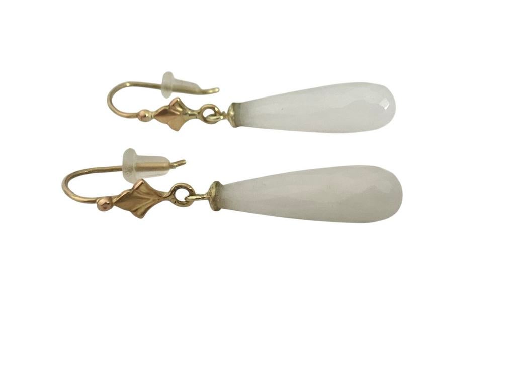 Gouden oorhangers met witte onyx druppel hangers, Sieraden, Tassen en Uiterlijk, Oorbellen, Hangers, Verzenden, Wit, Zo goed als nieuw
