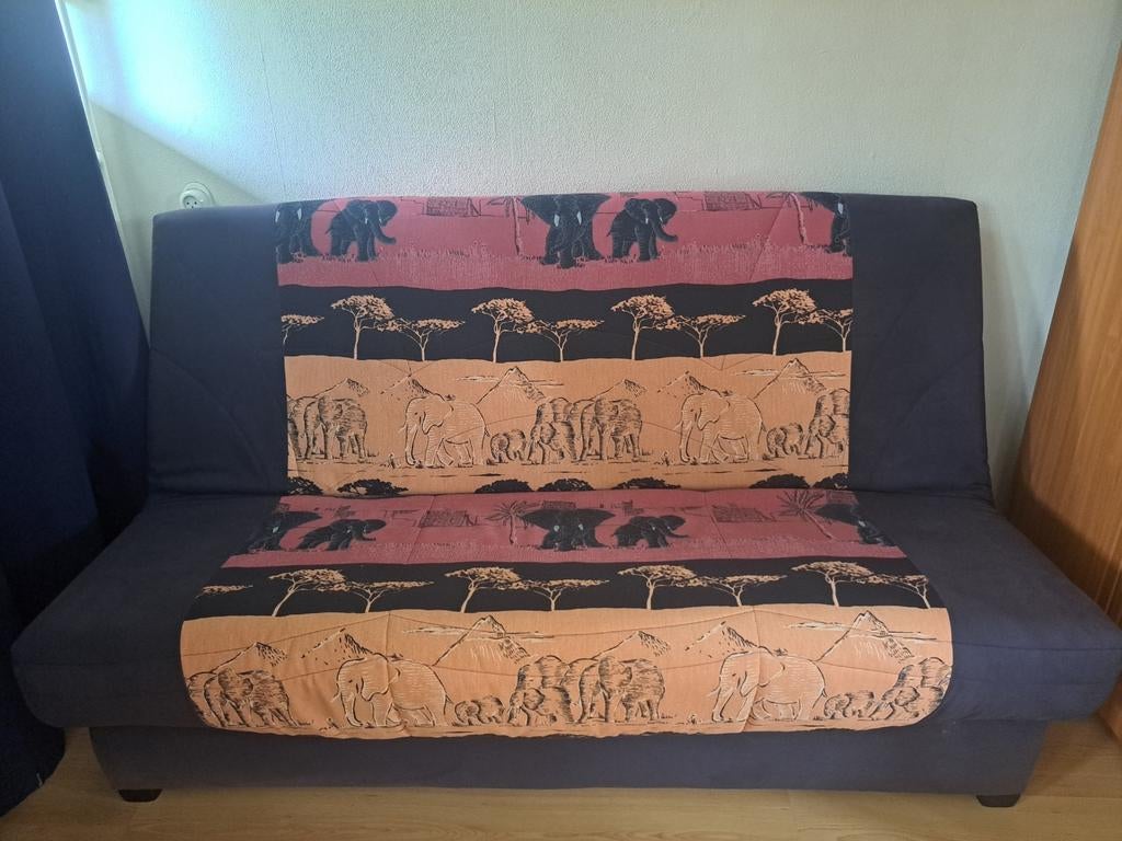 Tweepersoons bed met Afrikaans motief nu weg 65 euro, Ophalen, Gebruikt, Tweepersoons, 140 cm