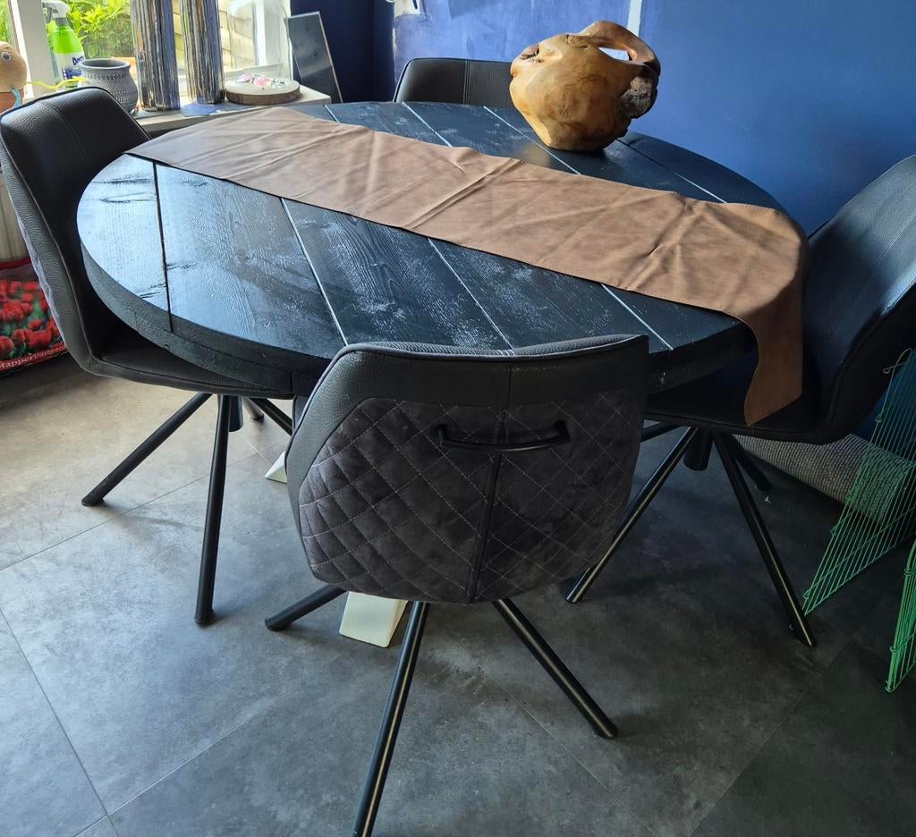 Steigerhouten eettafel, Ophalen, Gebruikt, 100 tot 150 cm, Rond