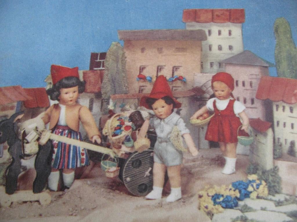 Oude Kaart - Käthe Krusse Poppen Bloemenkar / Ezel 15x10.5cm, Verzenden, 1960 tot 1980, Ongelopen, Kinderen
