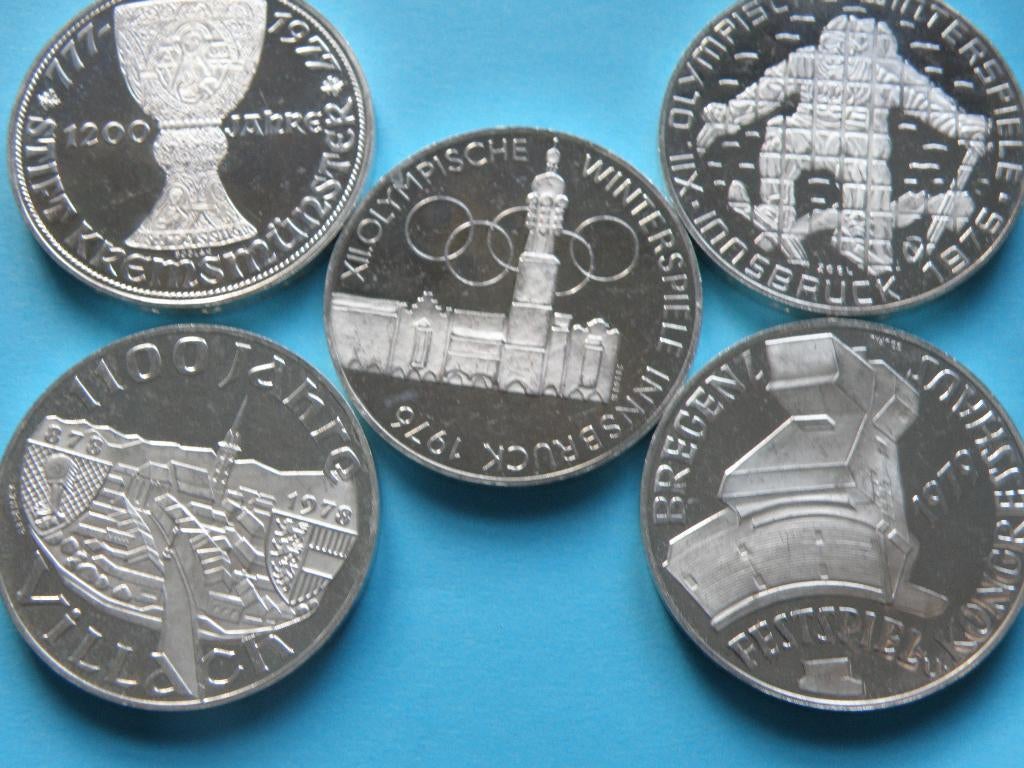 Oostenrijk 5 x 100 S zilver PP, Verzenden, Oostenrijk, Setje, Zilver