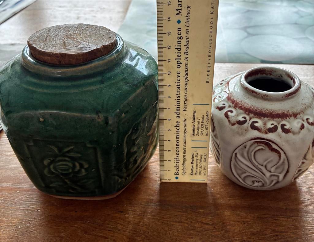 Gemberpot mobach Keramische Pot met Bloemenreliëf, Antiek en Kunst, Ophalen of Verzenden