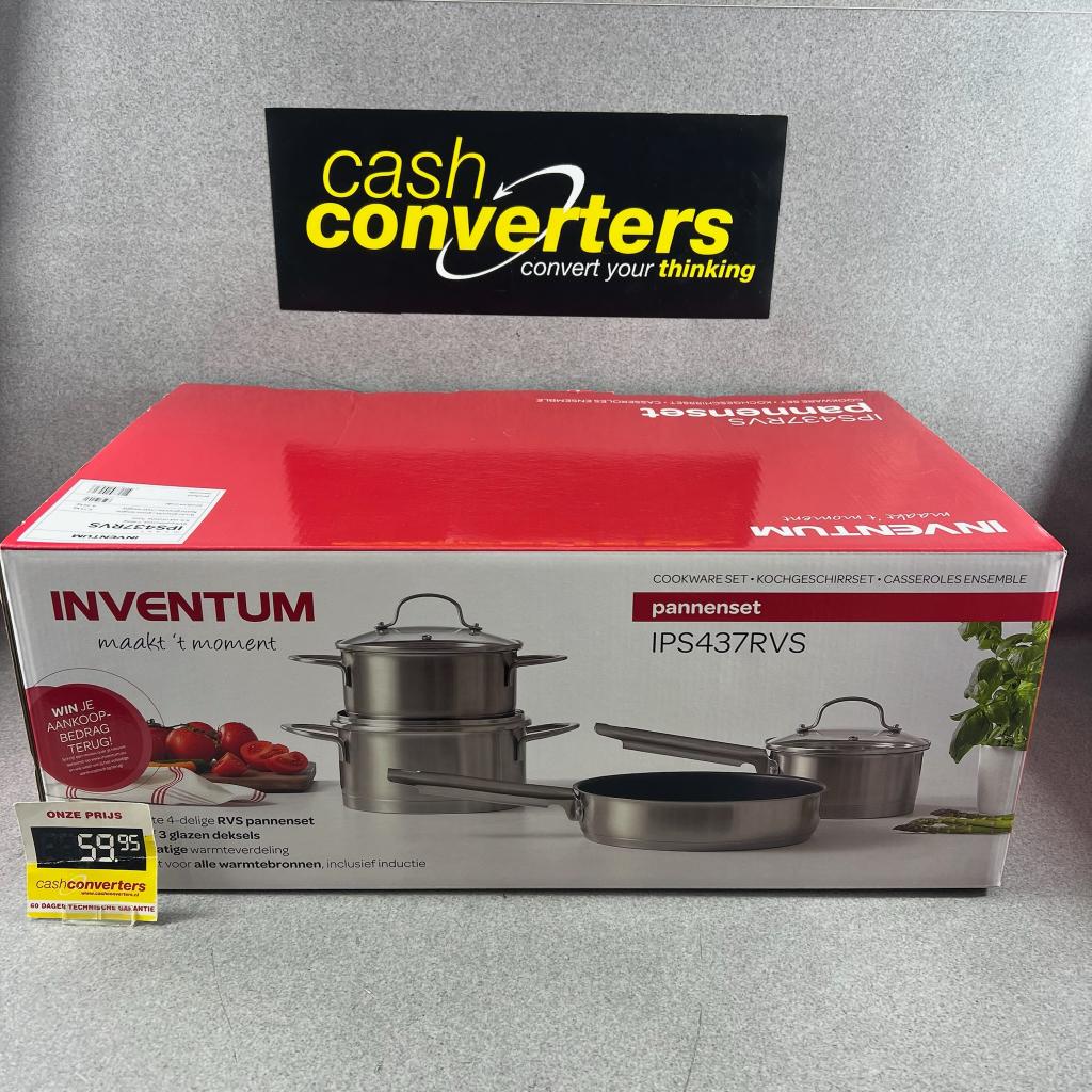 Inventum Pannenset 4delig |IPS437RVS| nieuw in doos | 401615, Nieuw, Pannenset, Ophalen of Verzenden, Rvs