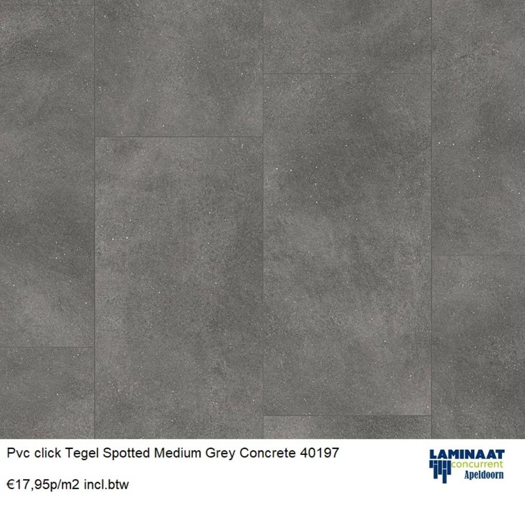 Grote Pvc click Tegel Spotted Medium Grey Concrete €17,95p/m
