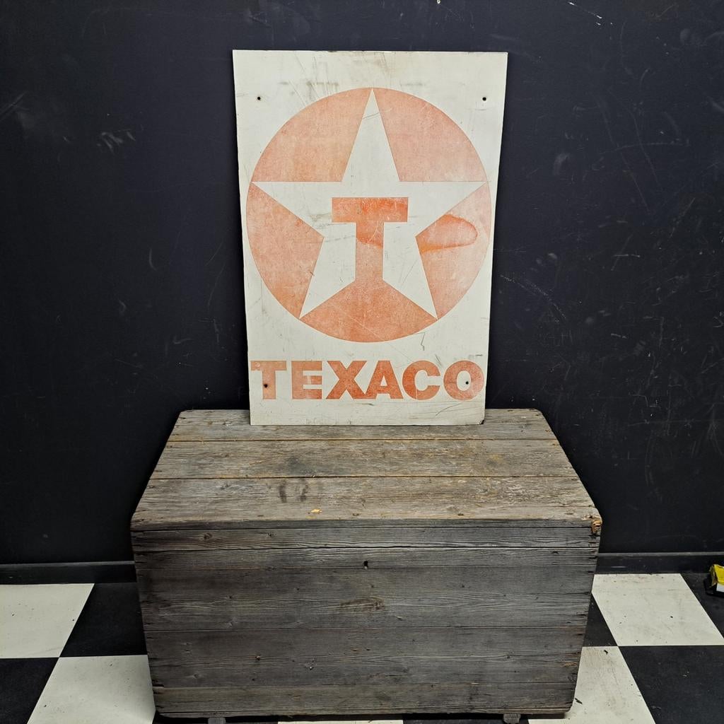 Texaco reclamebord Aluminium, Verzamelen, Merken en Reclamevoorwerpen, Ophalen, Gebruikt, Reclamebord