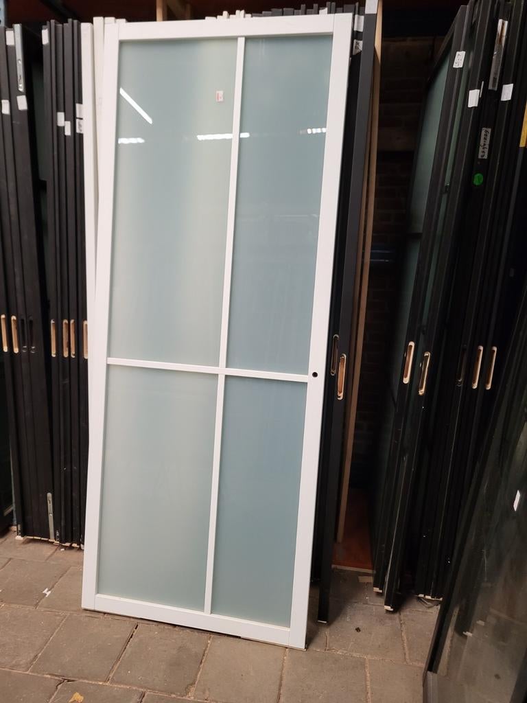 93x231,5cm binnendeur stomp Staal look wit mat glas SK40