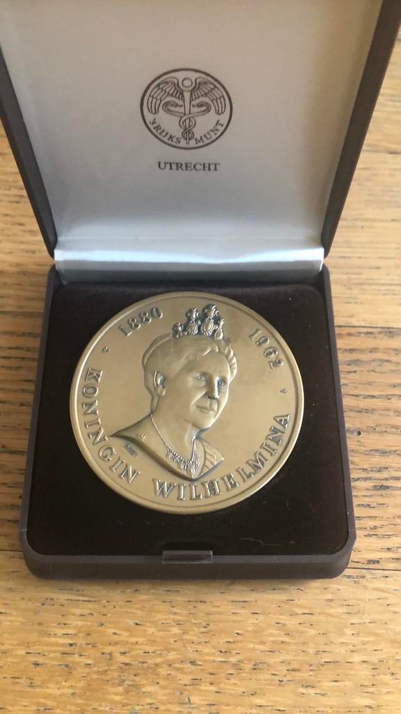Wilhelmina penning brons, Postzegels en Munten, Penningen en Medailles, Brons, Ophalen
