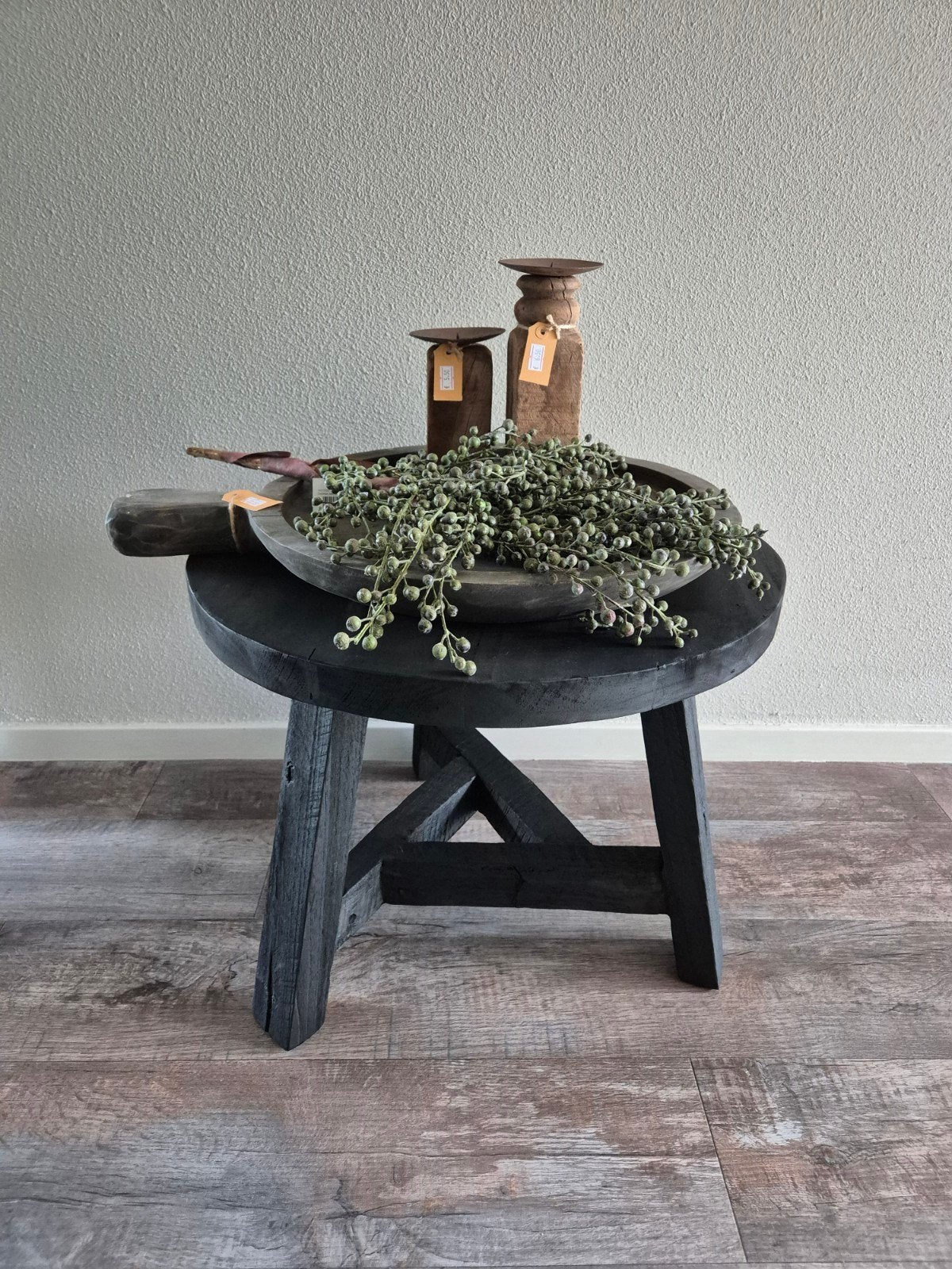 Sober Zwart/bruine Salontafel / Bijzettafel - Rond (50x40cm), Minder dan 55 cm, Www.vrumdwonen.nl, Het Logement 9, Nieuw