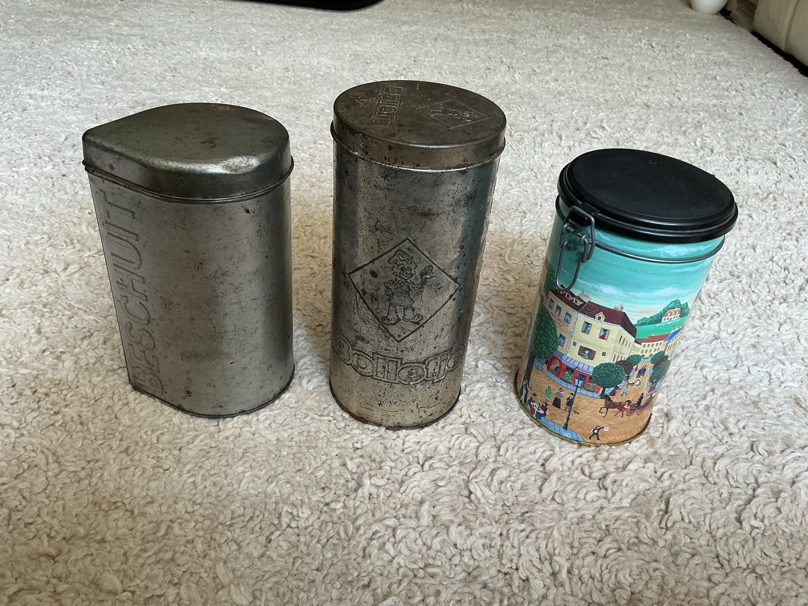 Set van 3 Vintage Blikken: Beschuit, Bolletje en Geschilderd, Ophalen of Verzenden