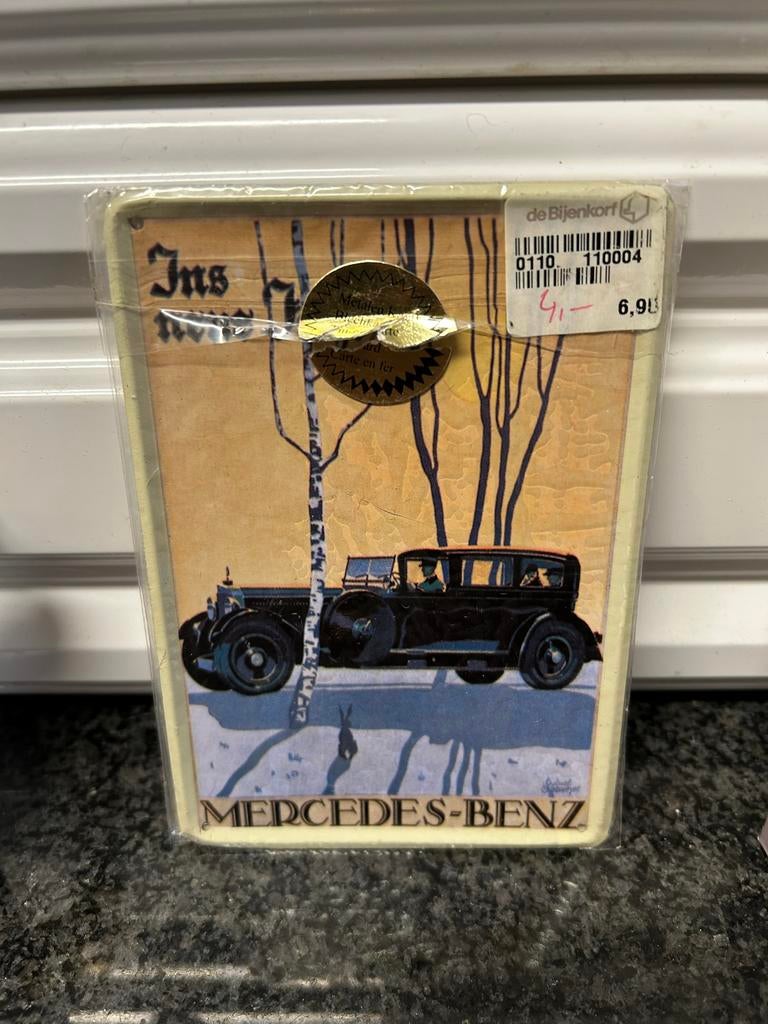 Metalen Mercedes-Benz reclame ansichtkaart reclamebord, Ophalen of Verzenden