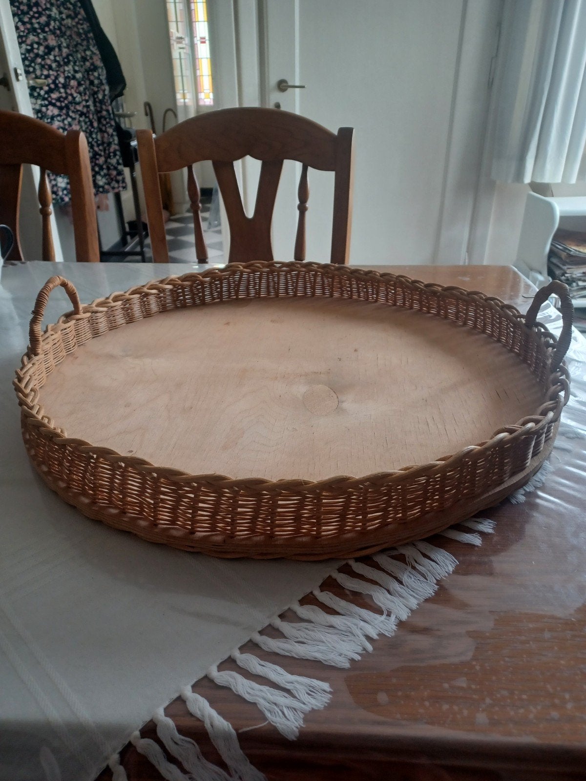 Rieten dienblad., Ophalen of Verzenden, Zo goed als nieuw, Rond