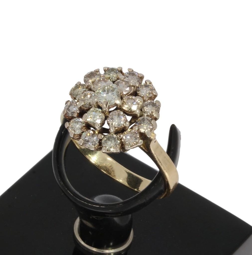 19 diamanten fraaie 14k gouden entourage rozet ring briljant, Voordeelsieraden, Verzenden, Zo goed als nieuw, 17 tot 18