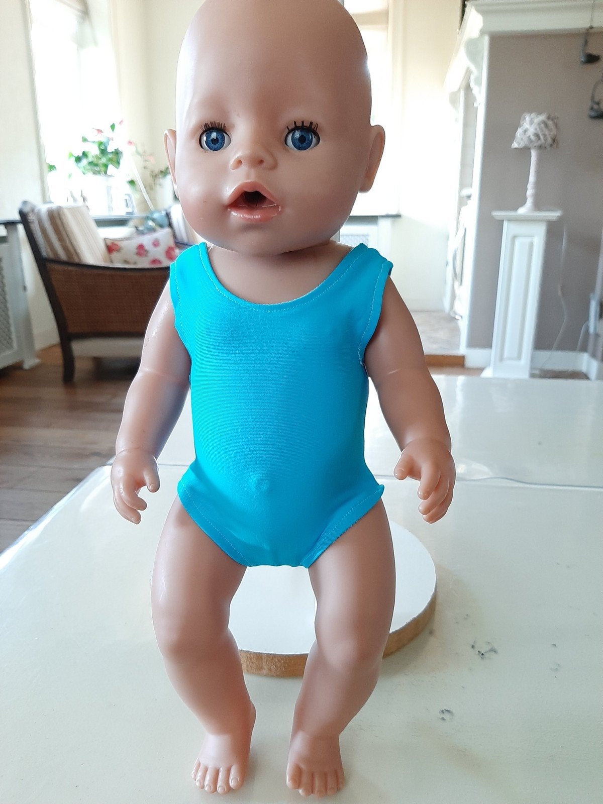 Mooie blauwe badpak baby born pop 43cm, Ophalen of Verzenden, Babypop