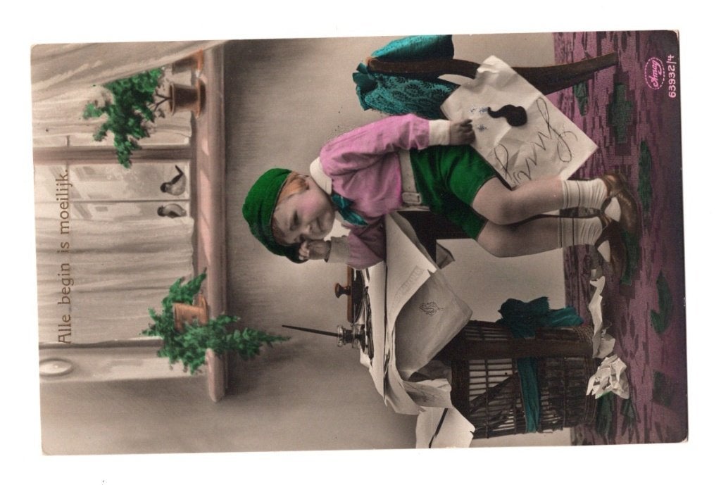 Oude Ansichtkaart 'Alle Begin is Moeilijk' Kind, Ophalen of Verzenden, Voor 1920, Ongelopen, Kinderen