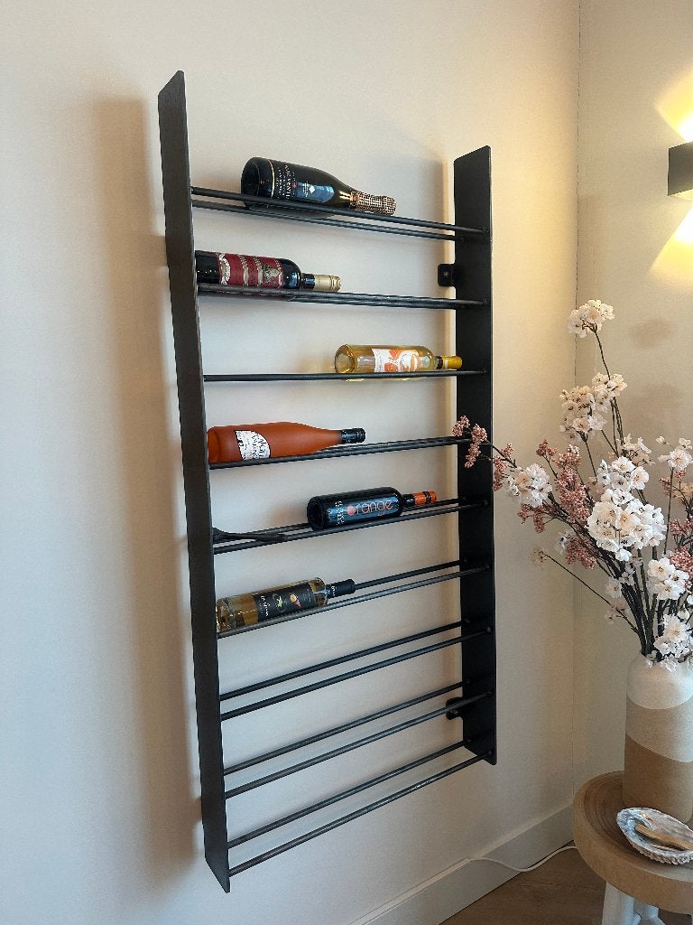 Wand wijnrek 140 X 69cm, Ophalen, Gebruikt, Metaal, 15 tot 25 flessen