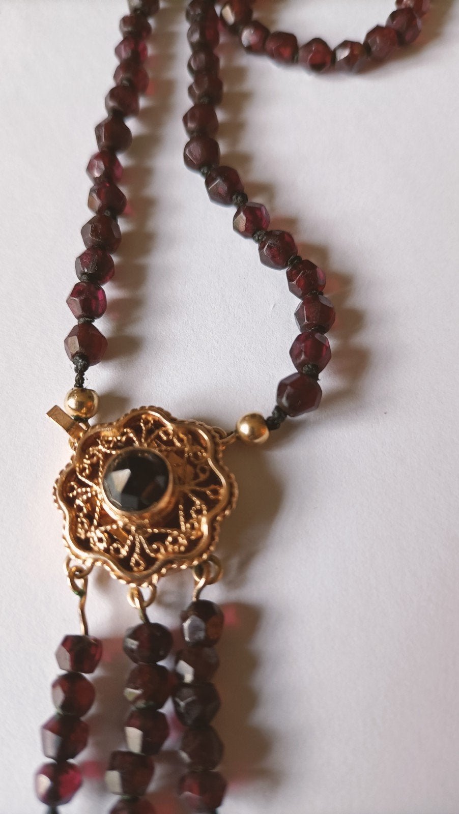 Oude ketting Granaat met Gouden Slot, 14 krt, Verzenden, Goud, Ketting, Met edelsteen