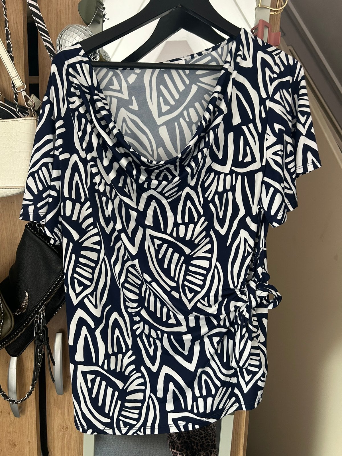 Blauw-witte top met print strikdetail Paprika, Kleding | Dames, Verzenden, Gedragen, Blauw, Shirt of Top