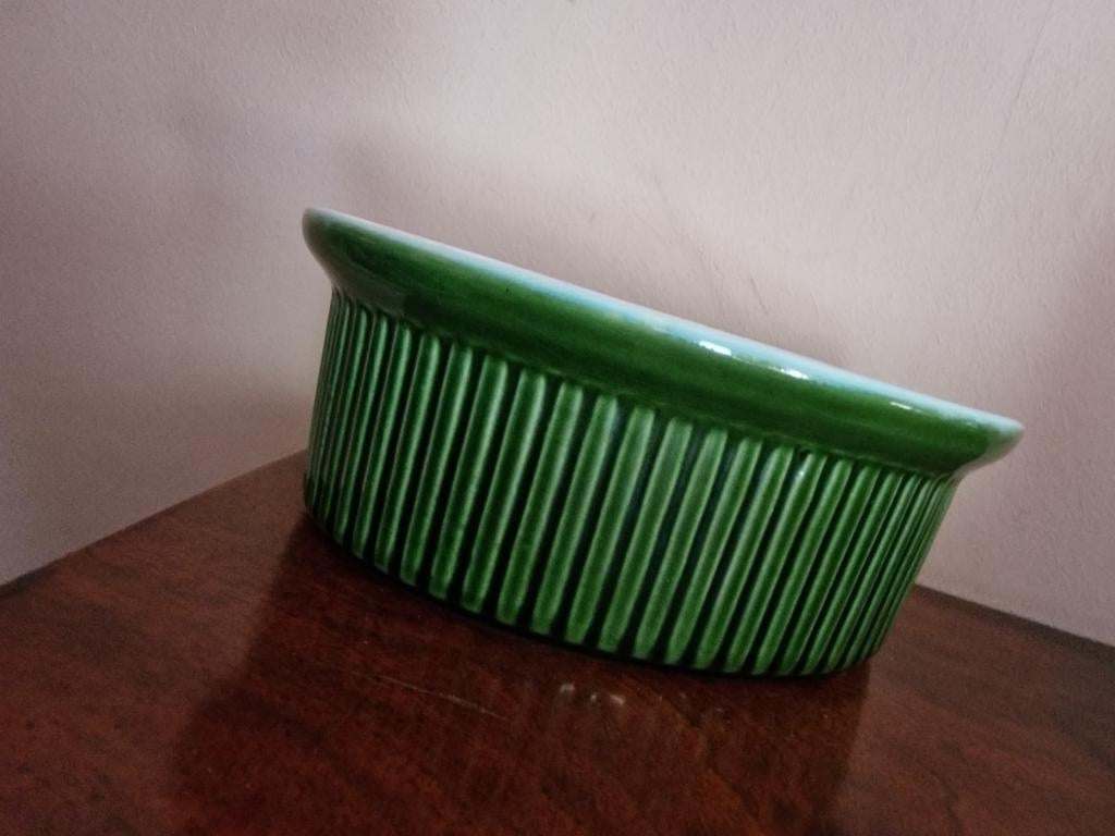 Bloempot groen keramiek, Rond, Ophalen of Verzenden, Aardewerk, Minder dan 40 cm
