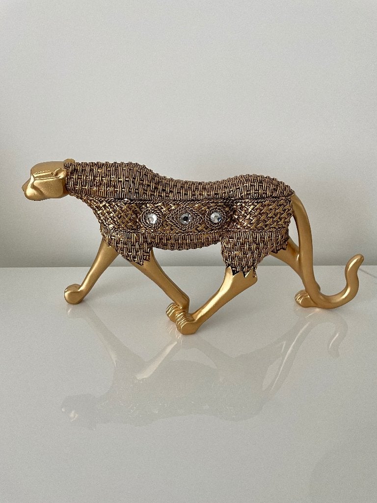 Luipaard beeld goud decoratie, Verzamelen, Beelden en Beeldjes, Ophalen of Verzenden, Dier