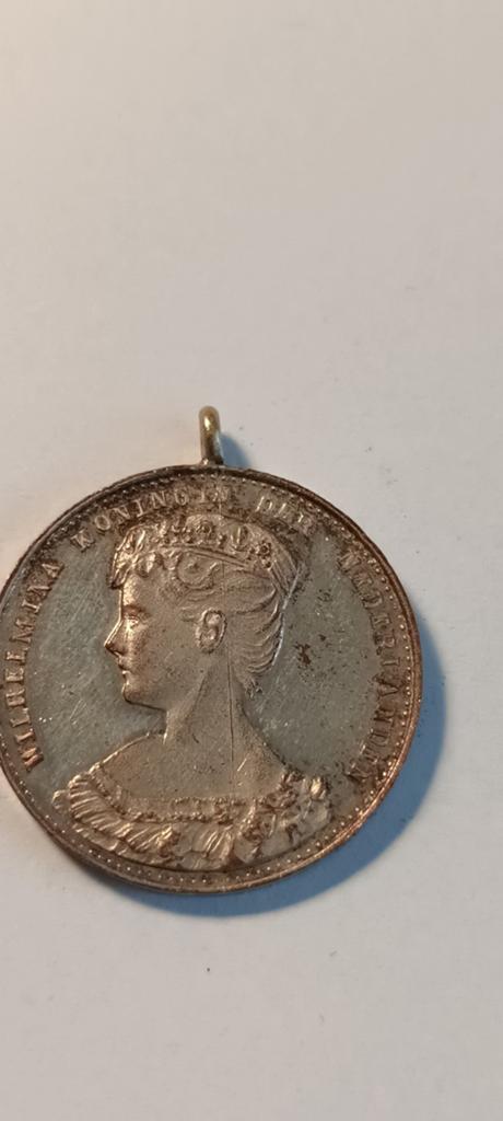 Koningin Wilhelmina inhuldigingspenning 1898, Losse munt, Overige waardes, Ophalen of Verzenden, Koningin Wilhelmina