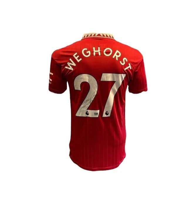 Wout Weghorst Manchester United 22/23 gesigneerd thuis shirt, Buitenlandse clubs, Soccersignings.nl, Shirt, Ophalen of Verzenden