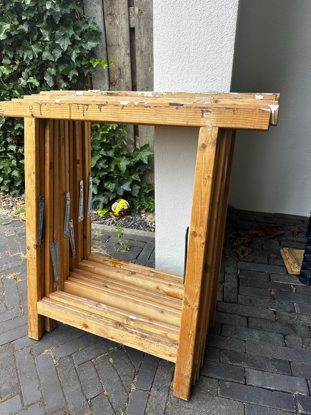 Zes houten schragen / werkbank, Ophalen, Gebruikt