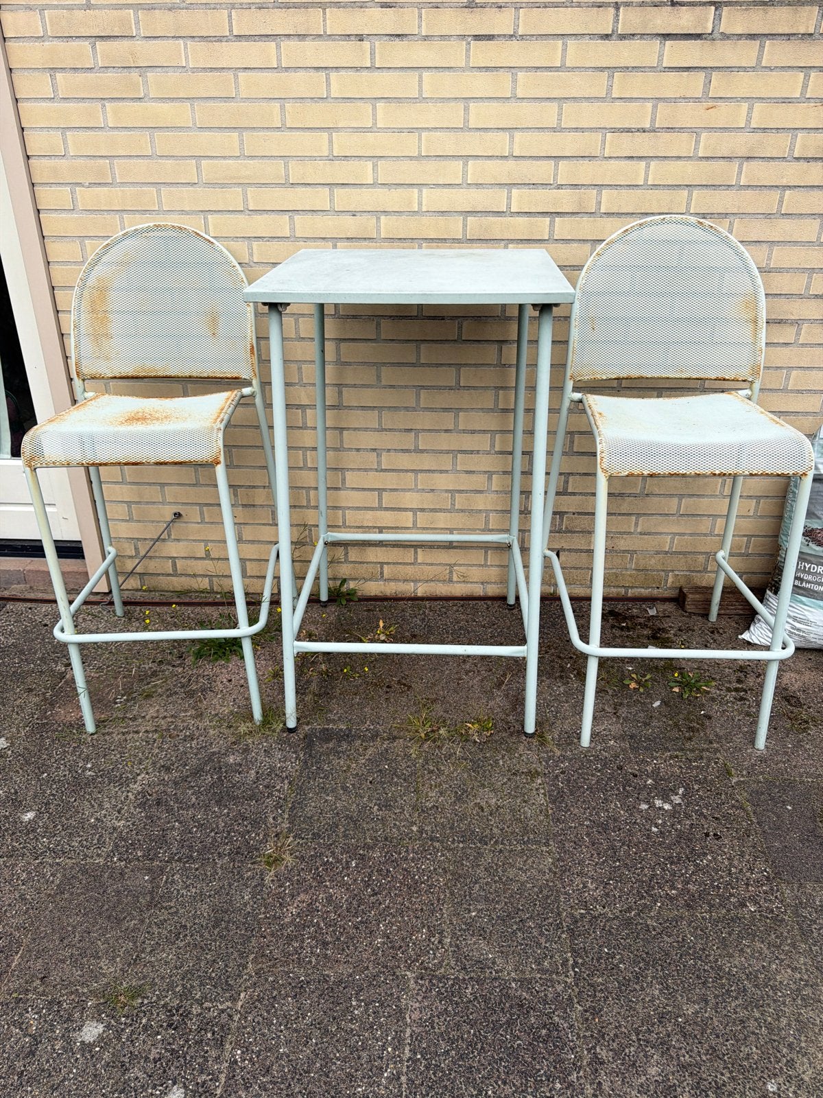 Vintage bistroset: 2 barkrukken en tafel - opknapper, Ophalen, Gebruikt, Rechthoekig, Metaal