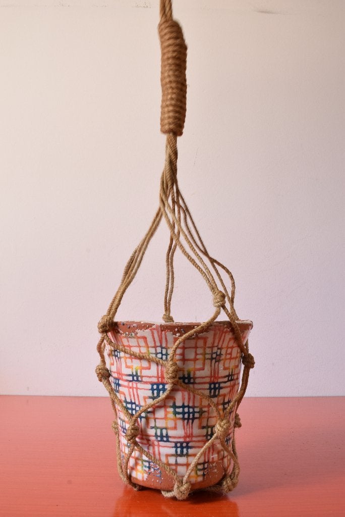 Retro vintage jaren 70 macramé plantenhanger van touw, Ophalen of Verzenden