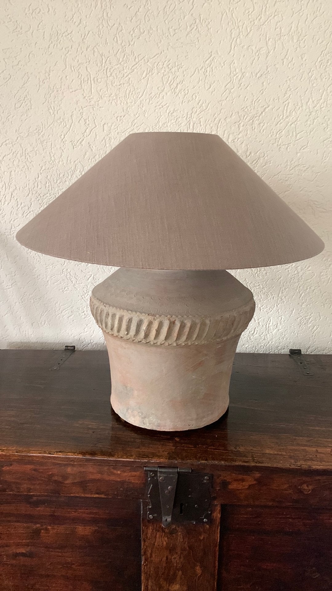 Tafellamp stenen voet met stoffen kap, Huis en Inrichting, Ophalen, Zo goed als nieuw, Vintage