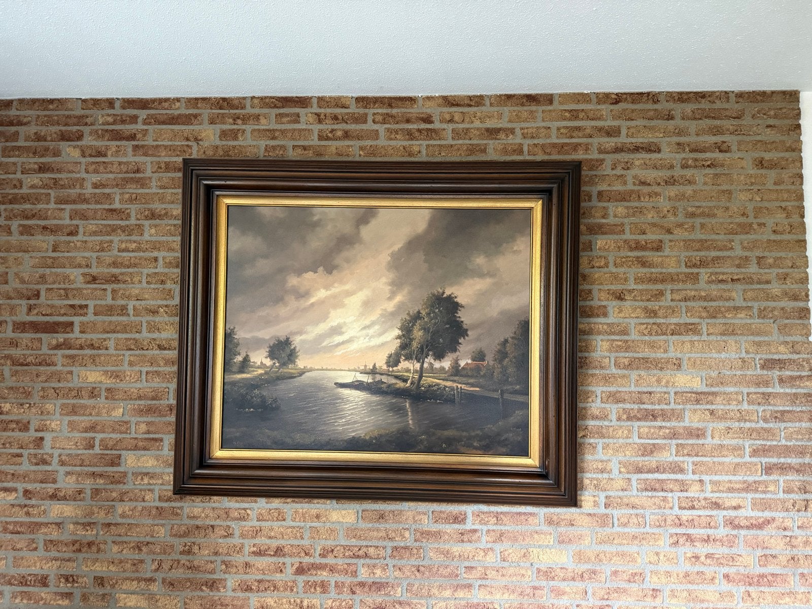 Schilderij W. Kroon - Landschap met water en bomen, Ophalen, Doek, Realistisch, Landschap