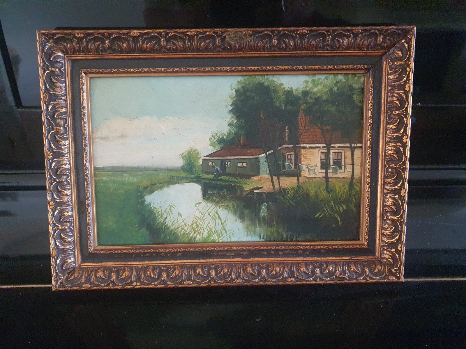 landschap Zaanstreek Zaandam Boerderij A. de Vries 1945, Ophalen, Paneel, Landschap, Olieverf