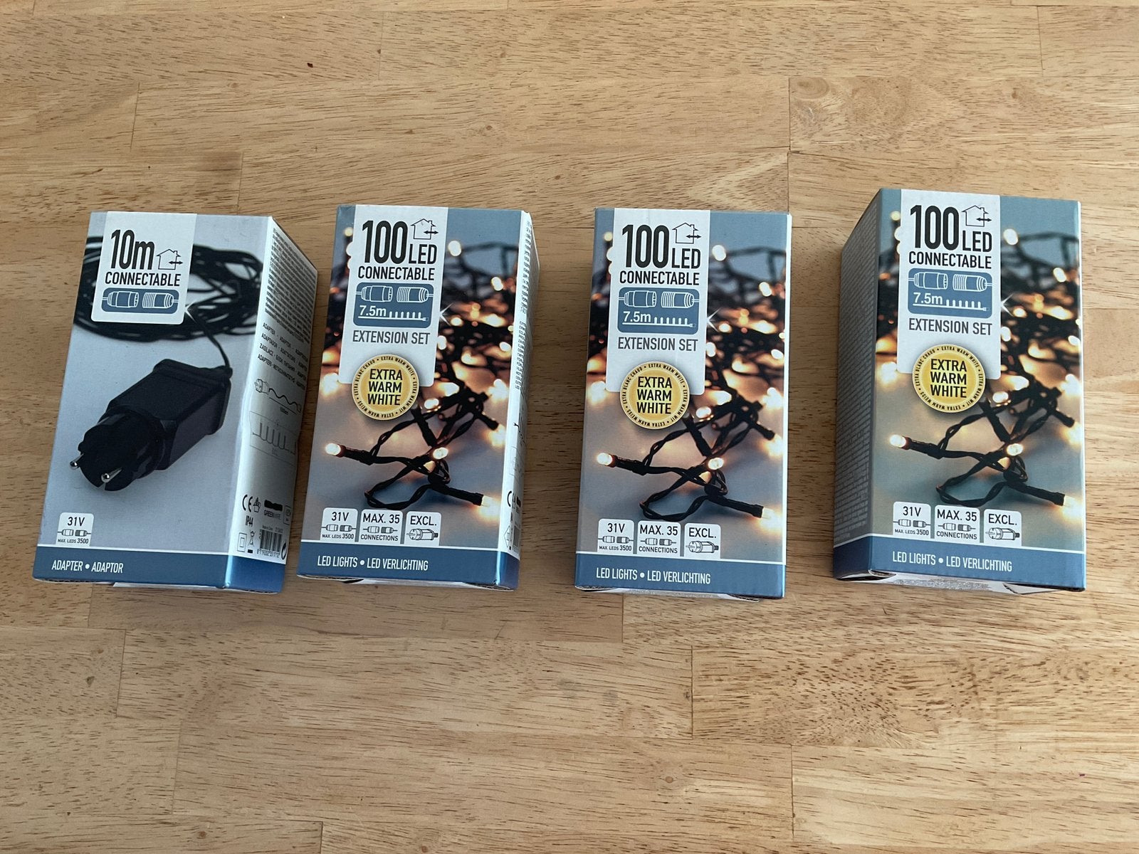 Nieuw in doosjes 300  kerstboomlampjes  + adapter, Ophalen of Verzenden, Nieuw