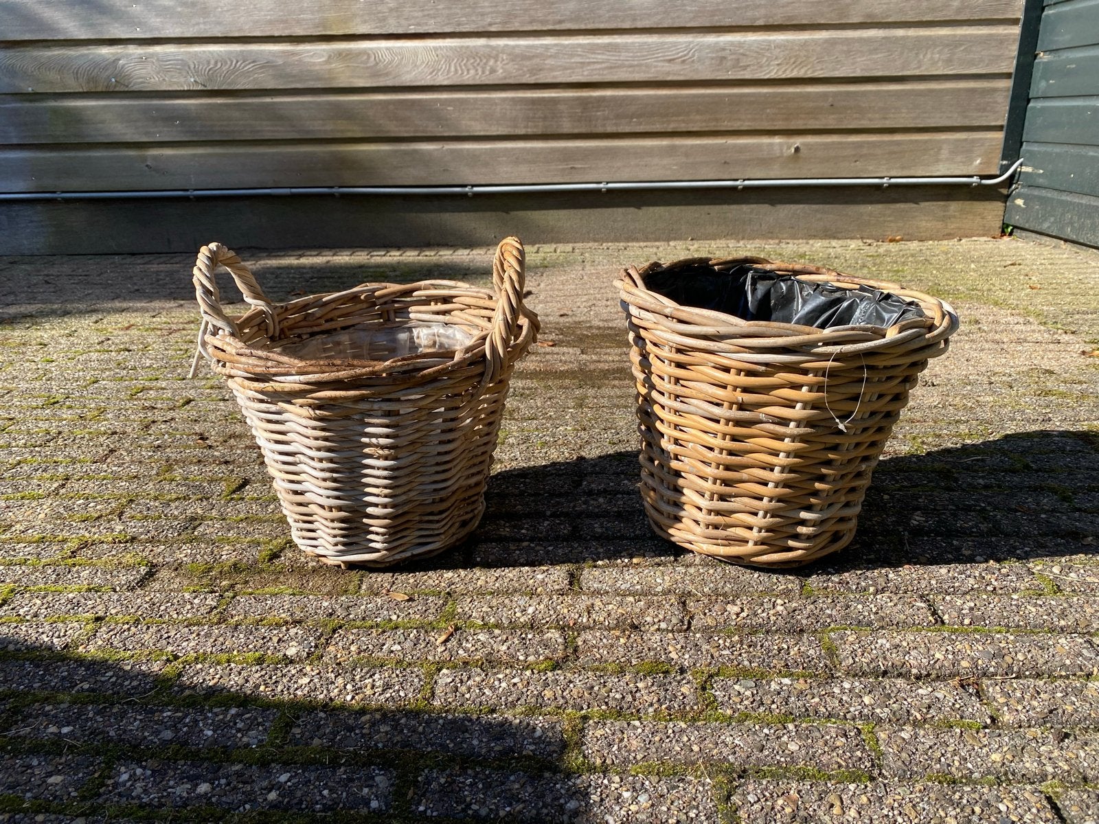 Set van 2 rieten bloempotten/manden, Gebruikt, Minder dan 60 cm, Rond, Ophalen of Verzenden