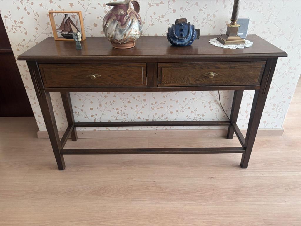 Elegante houten sidetable met twee lades - 119x35x73 cm, Ophalen, Gebruikt, 100 tot 150 cm, Overige houtsoorten