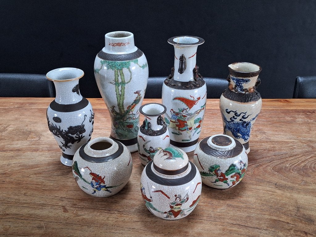 lot 8st Chinees Nanking Meiping craquelé vazen gemberpotjes, Ophalen of Verzenden